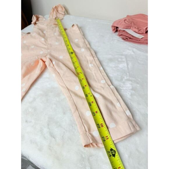 Tahari Girl 2T - Denim 2 PC Brand New Overalls Pink Polka Dot Ruffle Sleeve - Picture 11 of 13